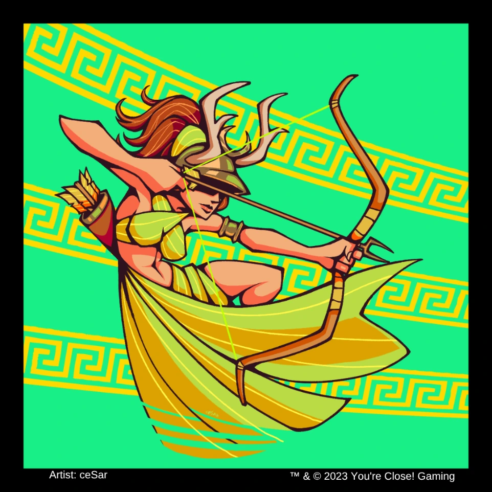 Artemis artwork loosing an arrow