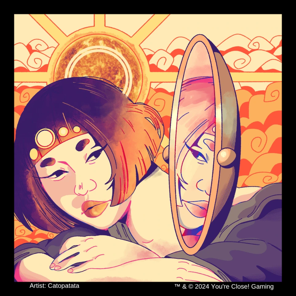 Amaterasu artwork looking into a mirror